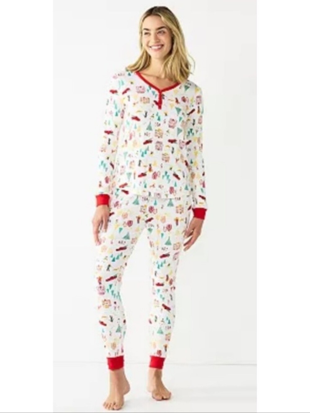 Lauren Conrad Holiday Village Pajama Set White Multicolor Size M